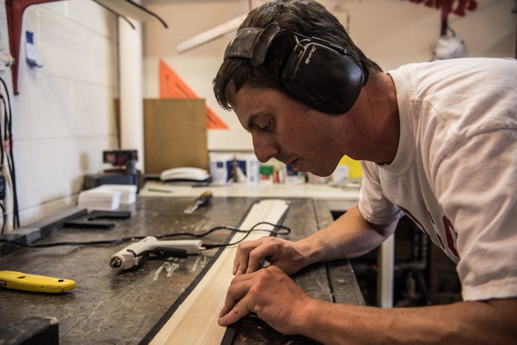 Morgan Weinberg building skis.