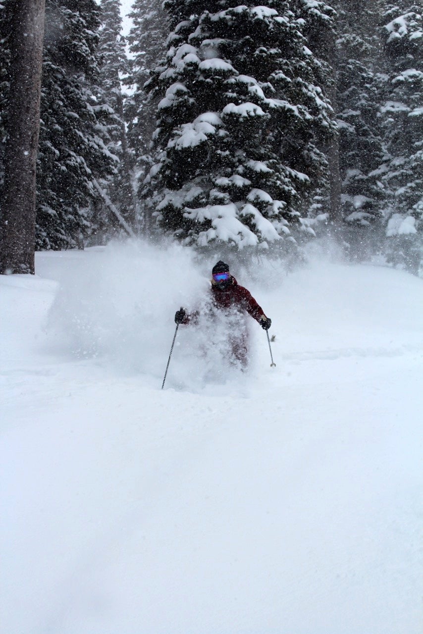Skiers in powder at Pomerelle Mountain Resort