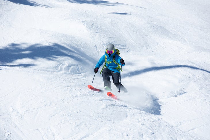 Skier tests the Blizzard Black Pearl 88 in moguls
