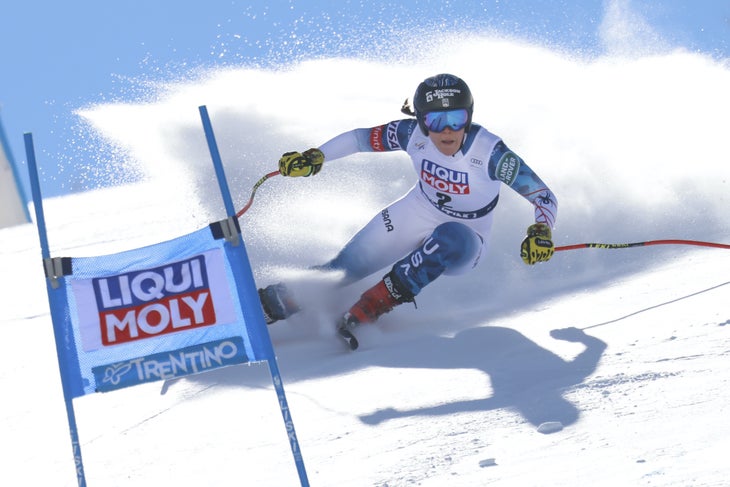American downhill ski racer Breezy Johnson on course