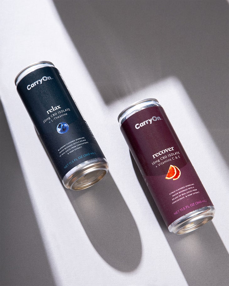 CarryOn CBD sparking beverage in blueberry and grapefruit