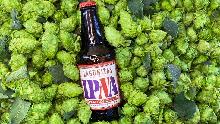 Lagunitas Brewing's IPNA bottle with hops.