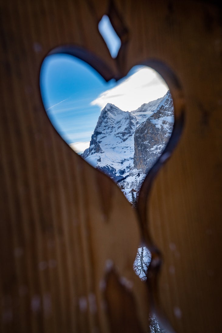 Mountain through a carved heart