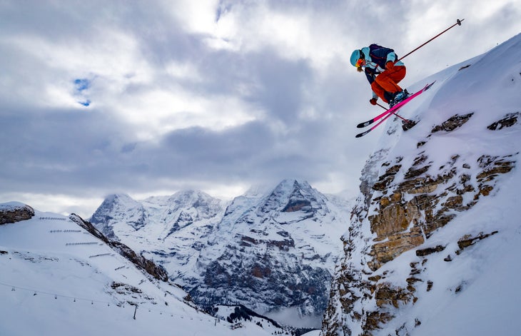 McKenna Peterson jumps off a cliff in Switzerland