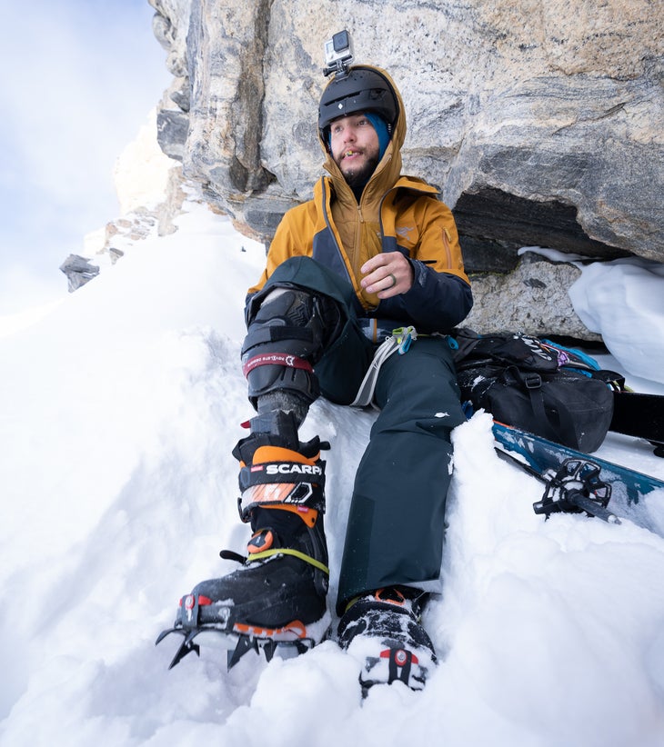 Santiago Vega transitions while climbing the Grand Teton.