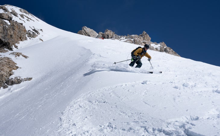 Santi Vega skis off the Grand Teton summit.