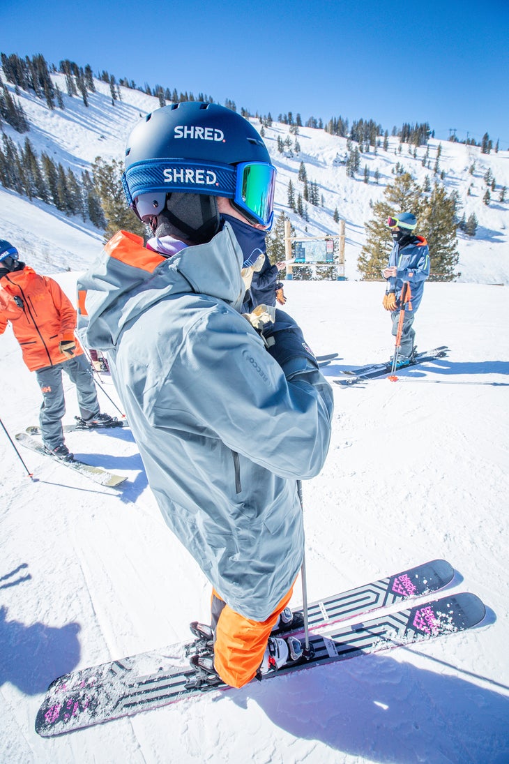 Luke Larsen standing on Black Crows Corvus skis