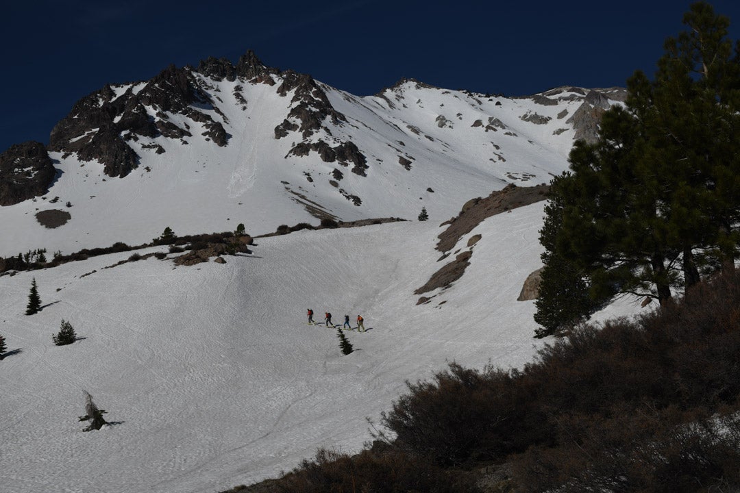 Four ski tourers on Lassen Peak