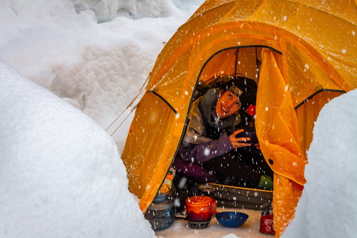Sophia Schwartz in a tent.