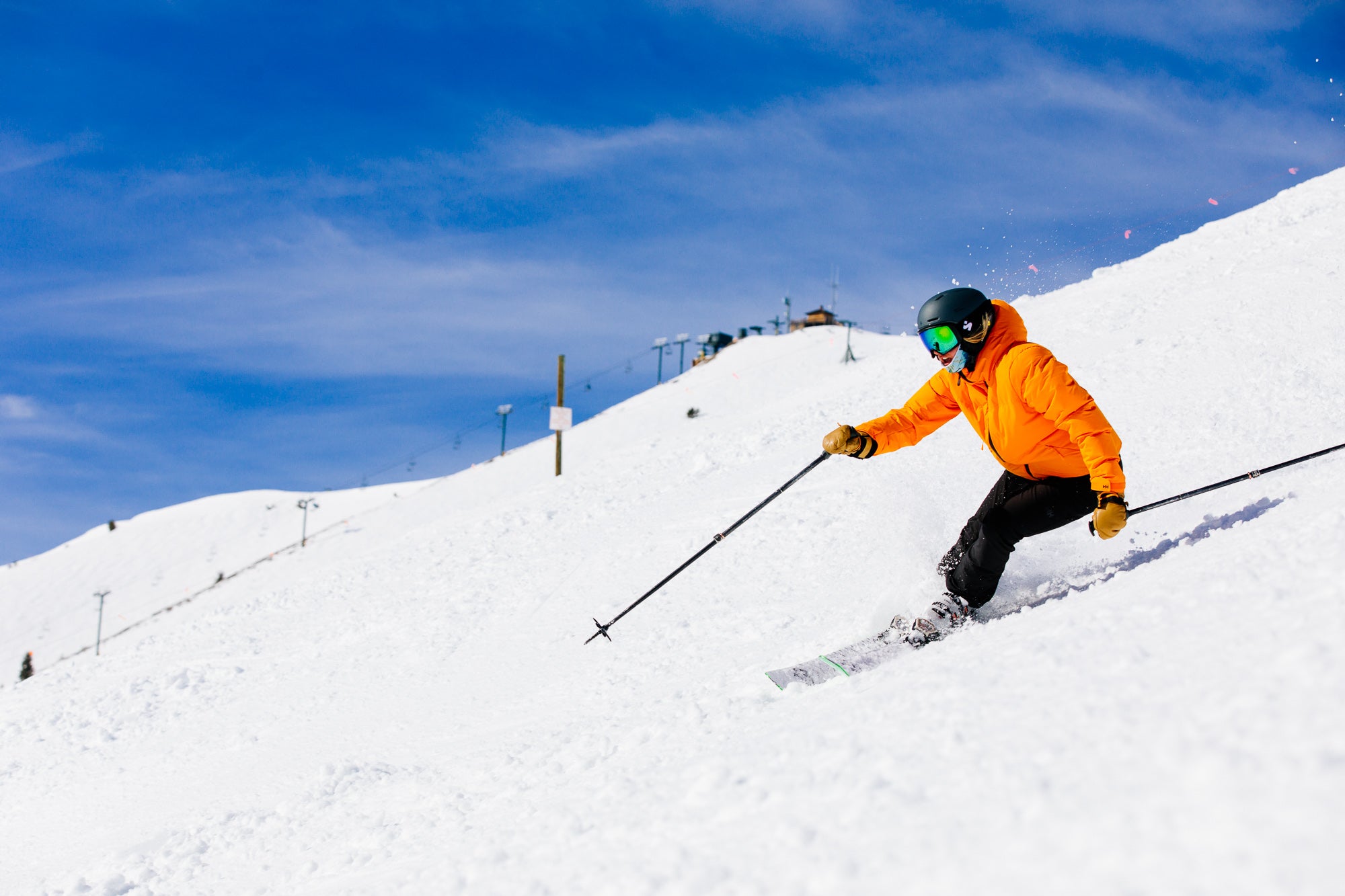 Ski tester Kelly Klein on snow