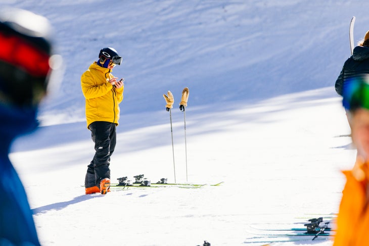 Ski tester reviewing ski