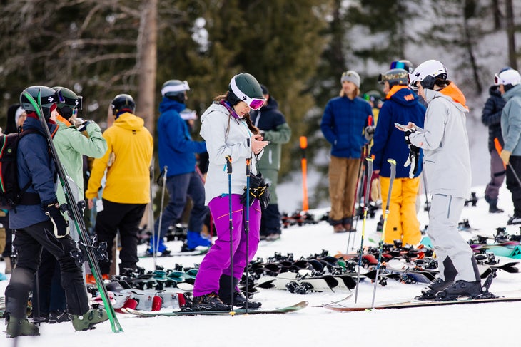 Ski testers review skis with score cards