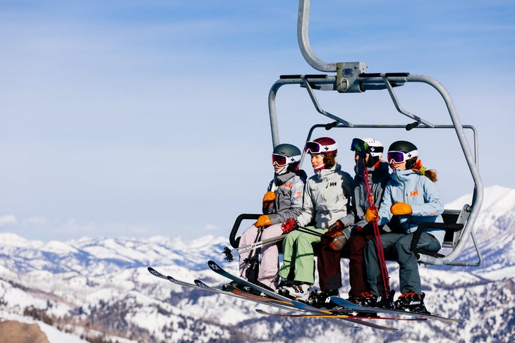 Ski testers ride the chairlift in Sun Valley