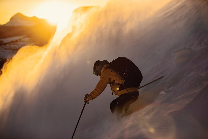 Skier in powder at Silverton Mountain, Colorado