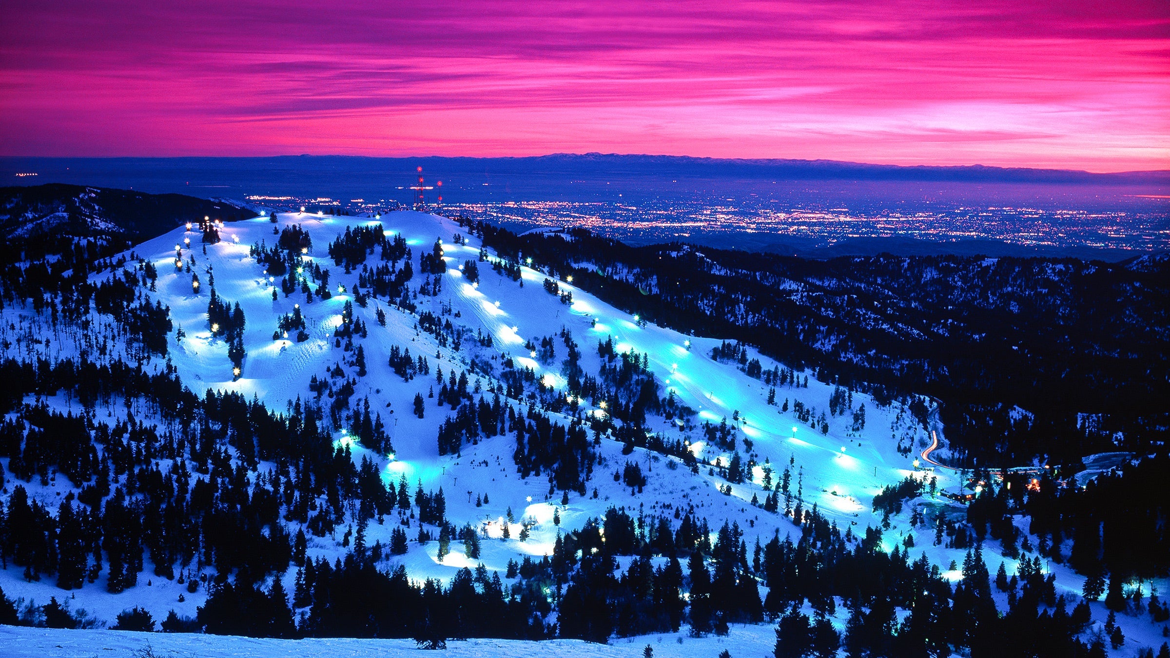 Bogus Basin ski resort at sunset