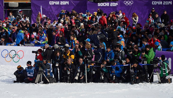 Photographers in press coral, 2014 Sochi Olympics