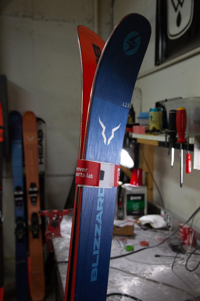 Ski storage with ski strap