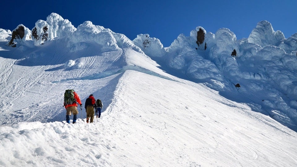 Climbers ascending Mt Hood in Oregon