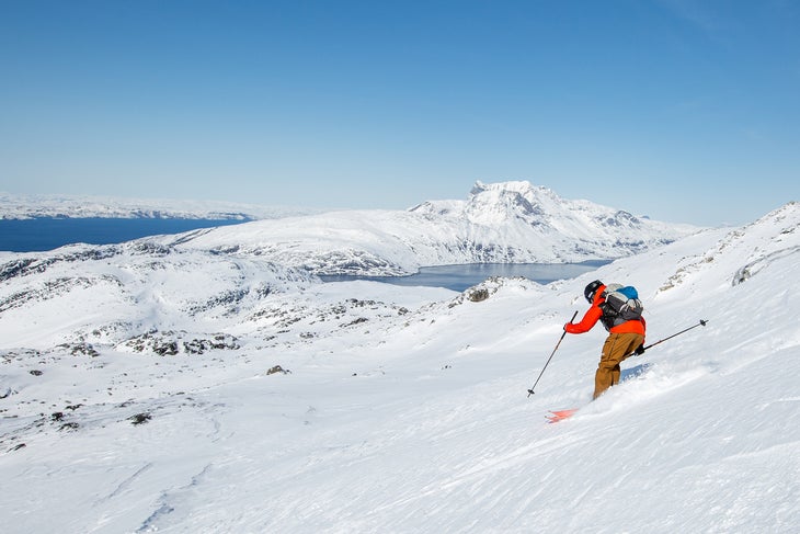 Ski tester on Blizzard Hustle 10 ski