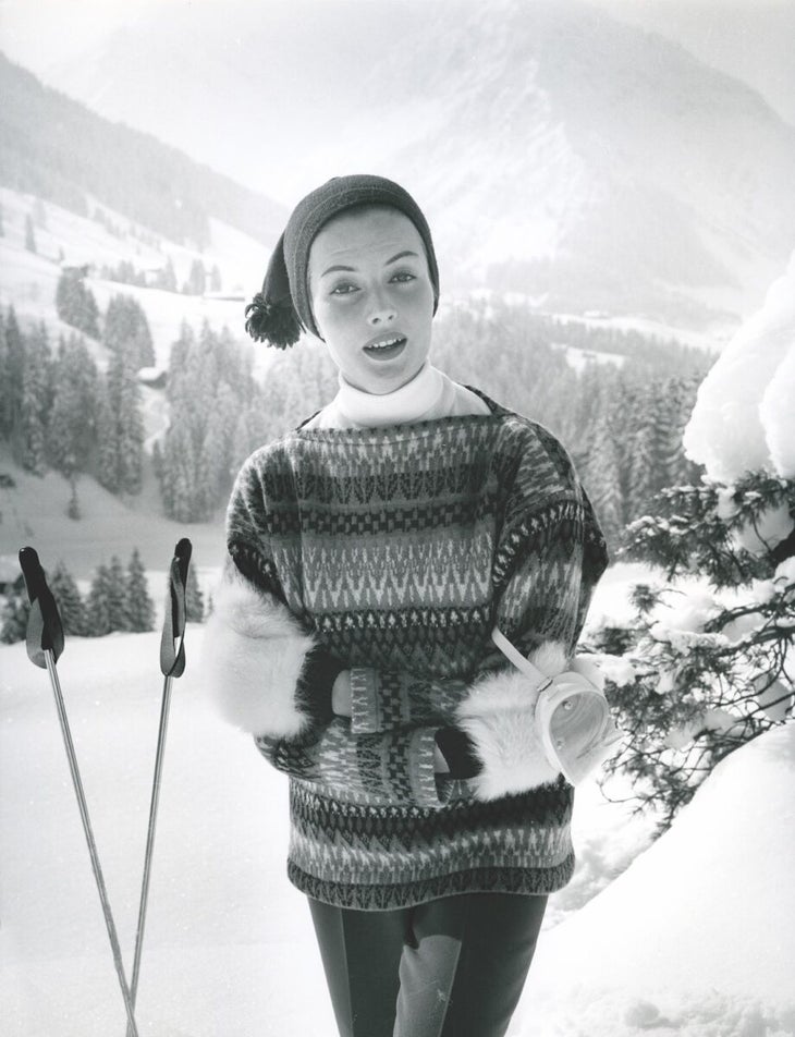 Skier wearing vintage Bogner ski sweater