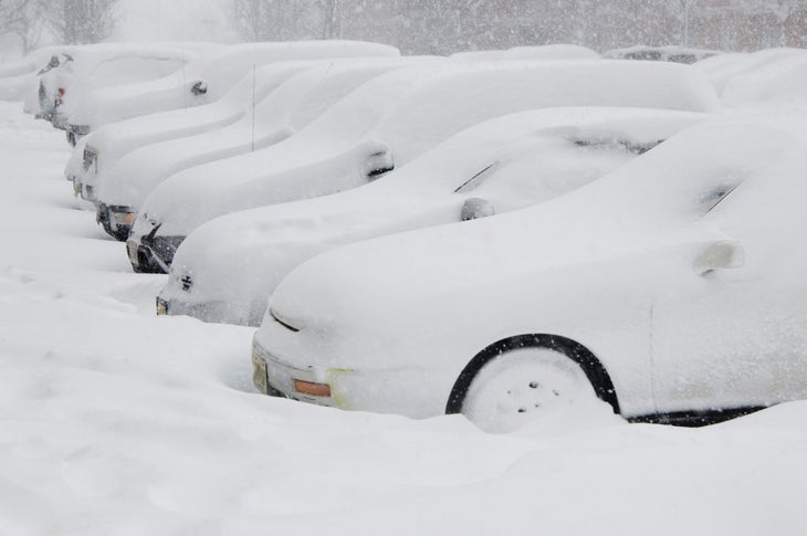 snowy parking lot