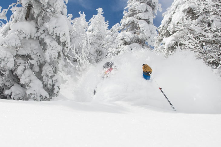 Skier in powder at Jay Peak