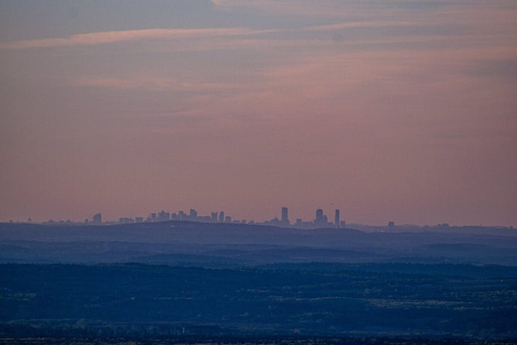 Boston city skyline from Wachusett ski area
