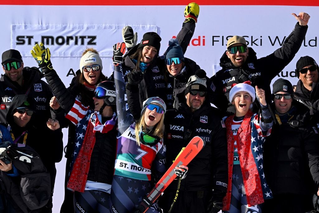 Mikaela Shiffrin and team in St. Moritz