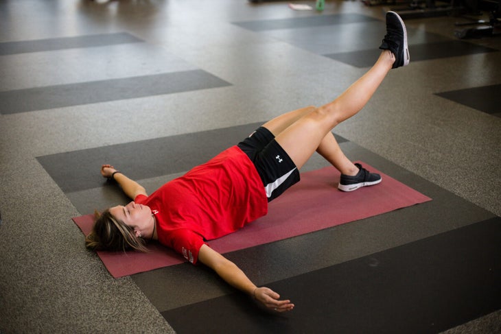 Isometric hold in glute bridge