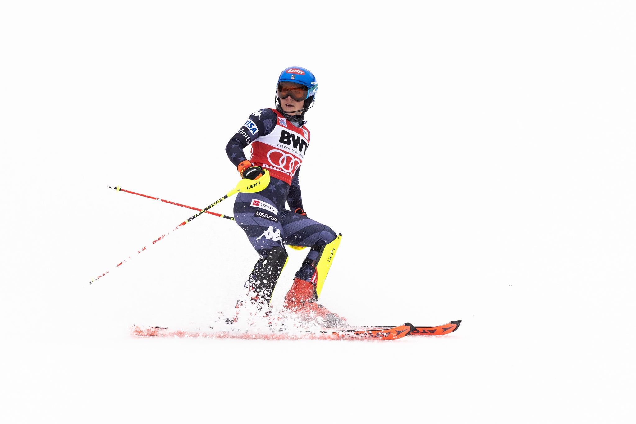 Mikaela Shiffrin in the finish after a slalom race