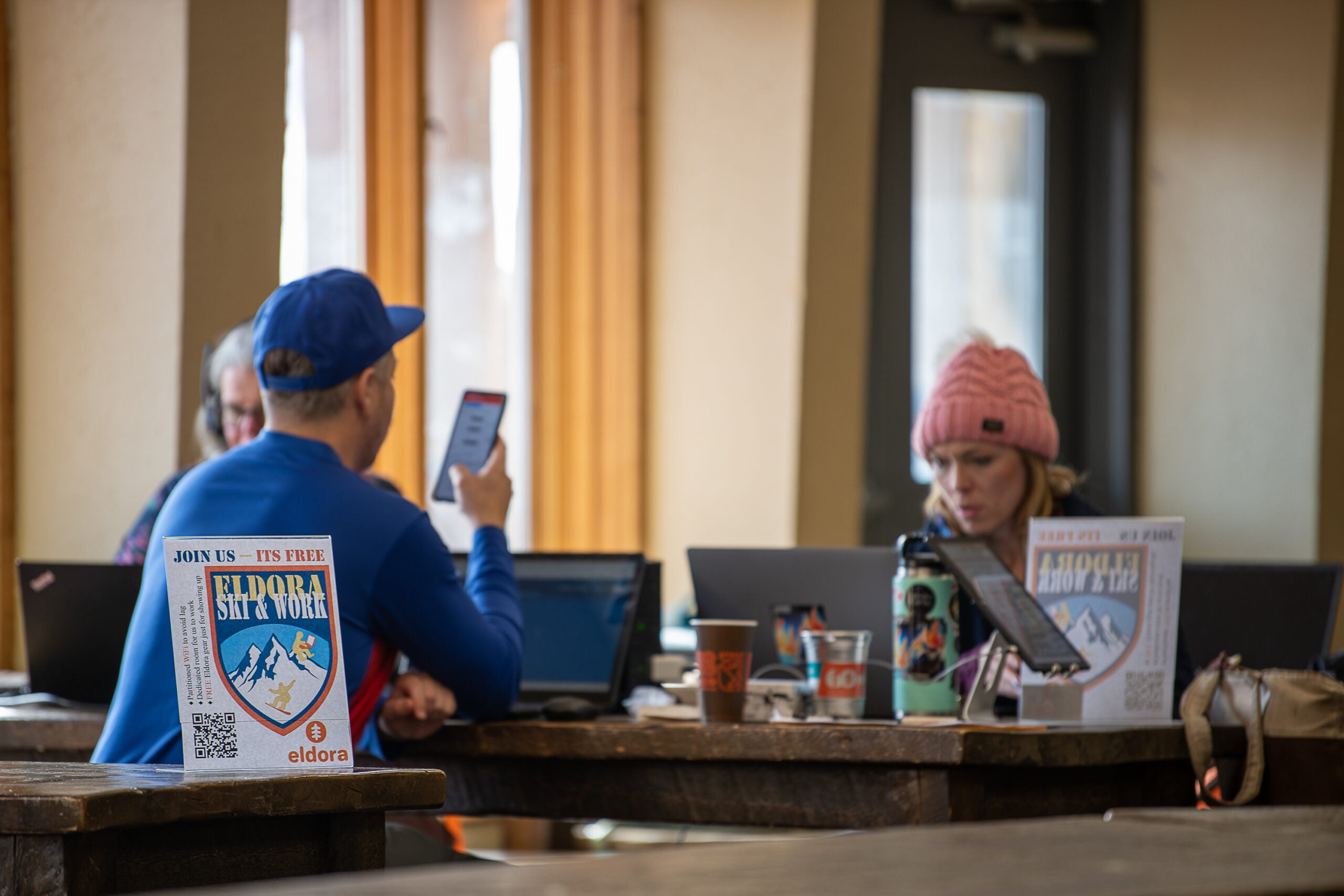 The chairlift is the new water cooler at this remote office.