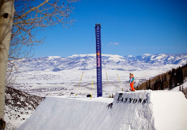 Grete Inspects This past season, Grete broke the women's world hip record by soaring 31 feet in the air. Here, she inspects the jump.