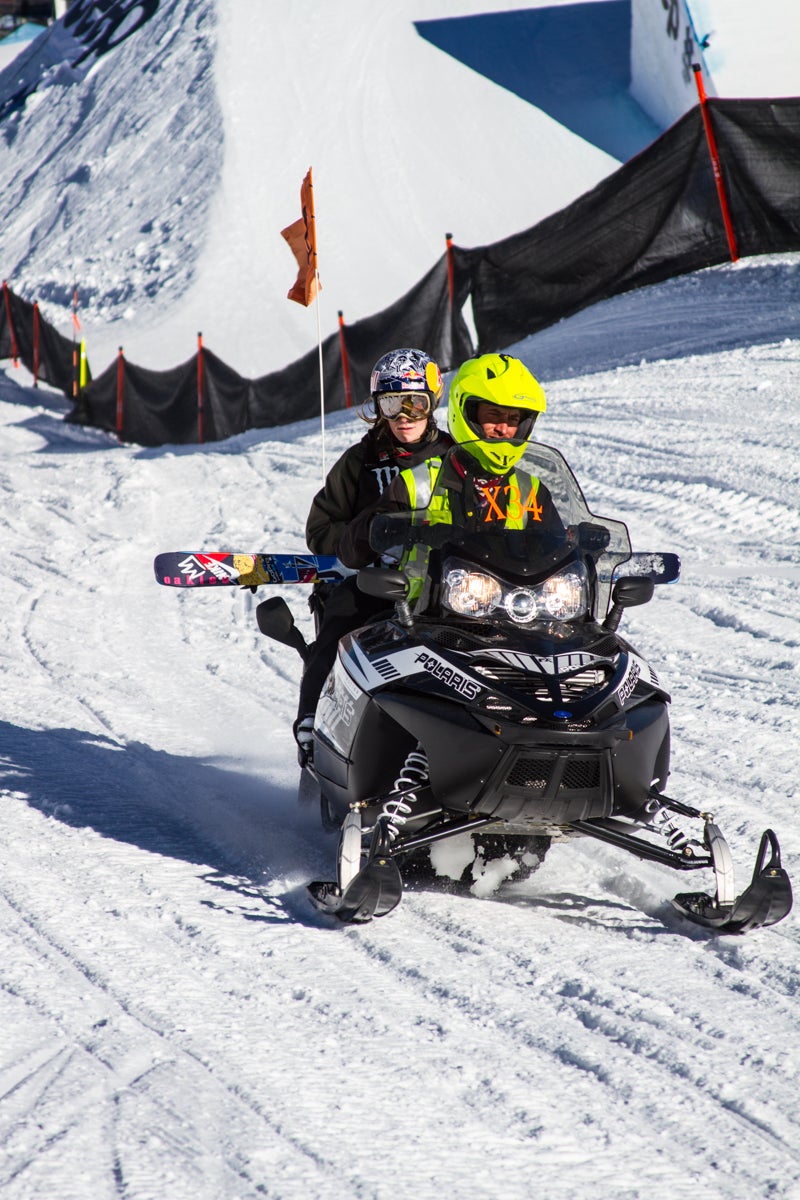 Kaya Turski Kaya Turski (CAN) gets a sled ride between runs during the slopestyle competition. Turski stomped the most difficult run of the day and earned a…