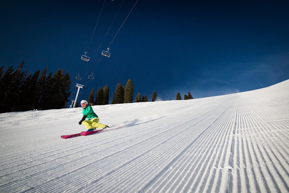 Skiing on groomers at Solitude