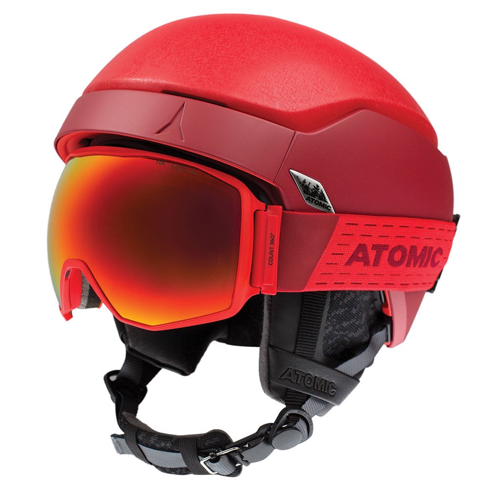 Atomic 360 goggle and red helmet