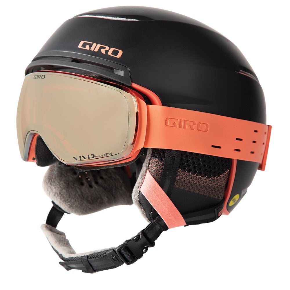 Orange Giro goggles with black helmet