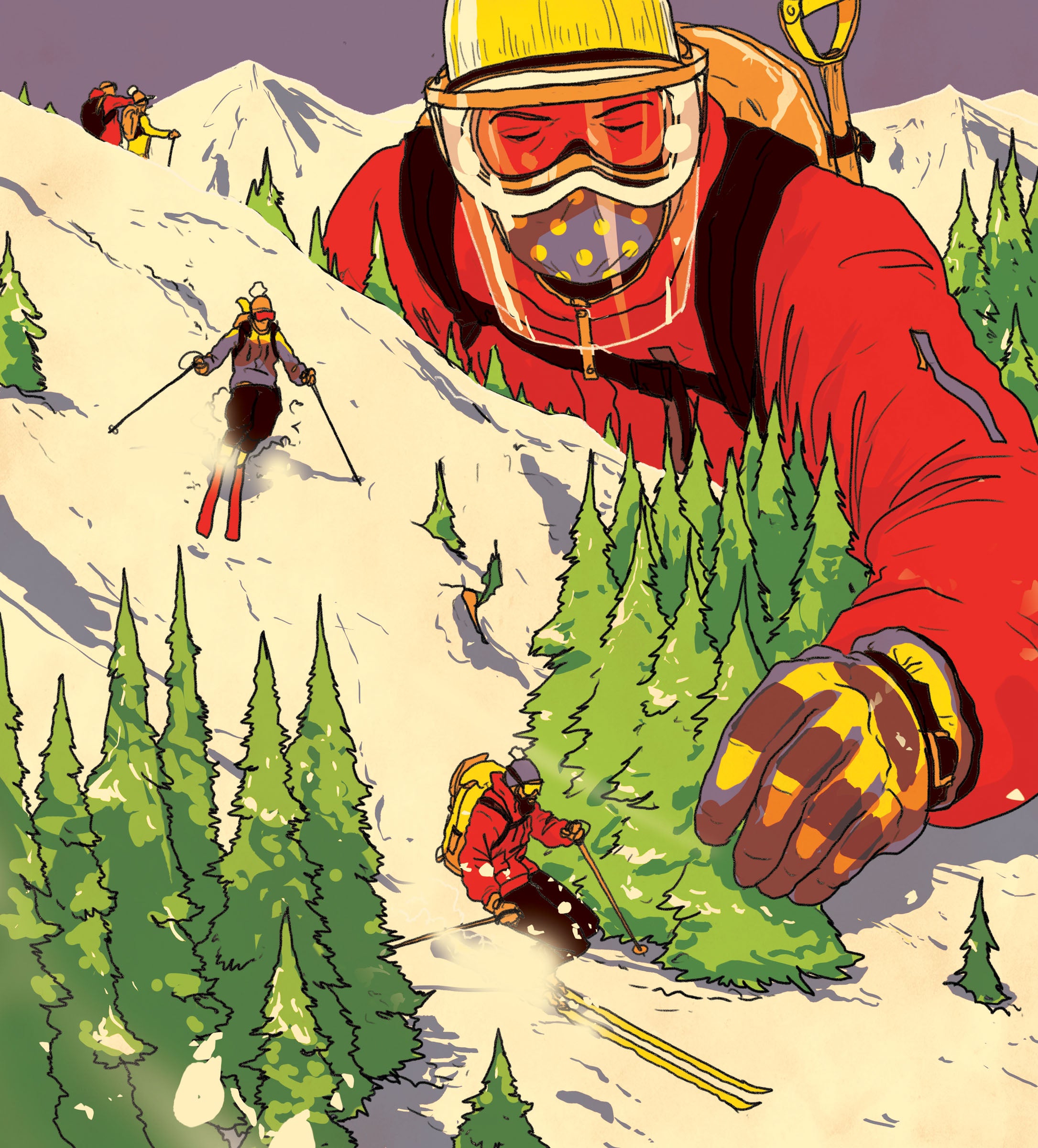 illustration of PPE skiers
