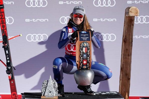Sofia Goggia on Crans Montana World Cup podium