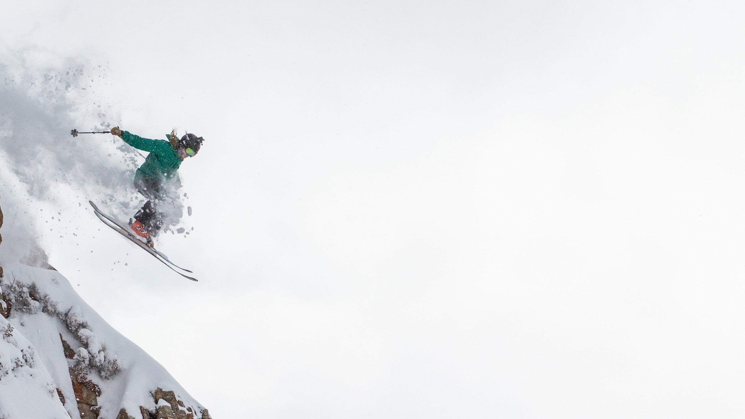 Skier in mid-air after leaving a ski jump
